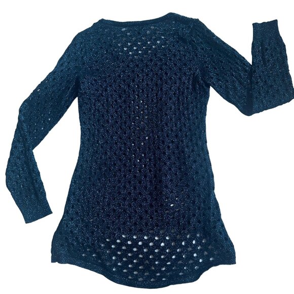 Rock & Republic Y2K Green Metallic Knit Sparkly Mesh High Low Tunic Sweater Sz S - Picture 2 of 7